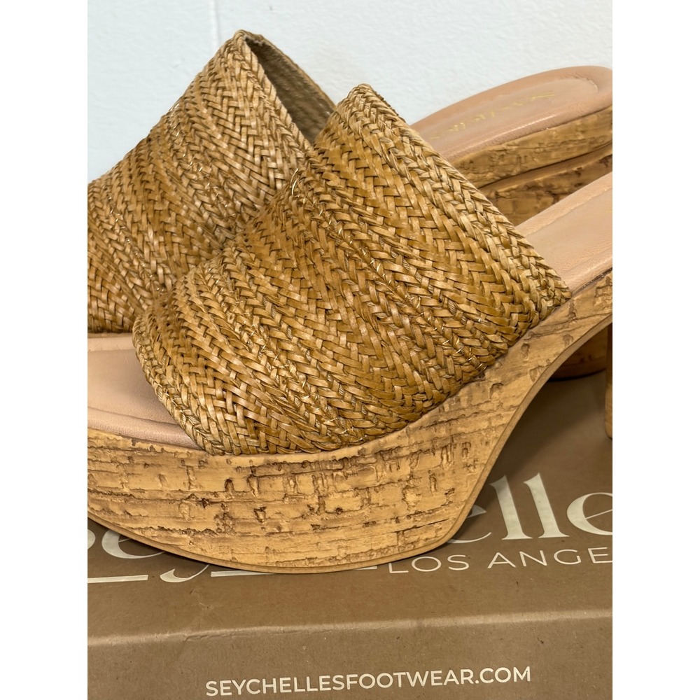 Seychelles Applause Tan Woven Platform Cork Block Heel Mules Size 9 - Picture 3 of 9